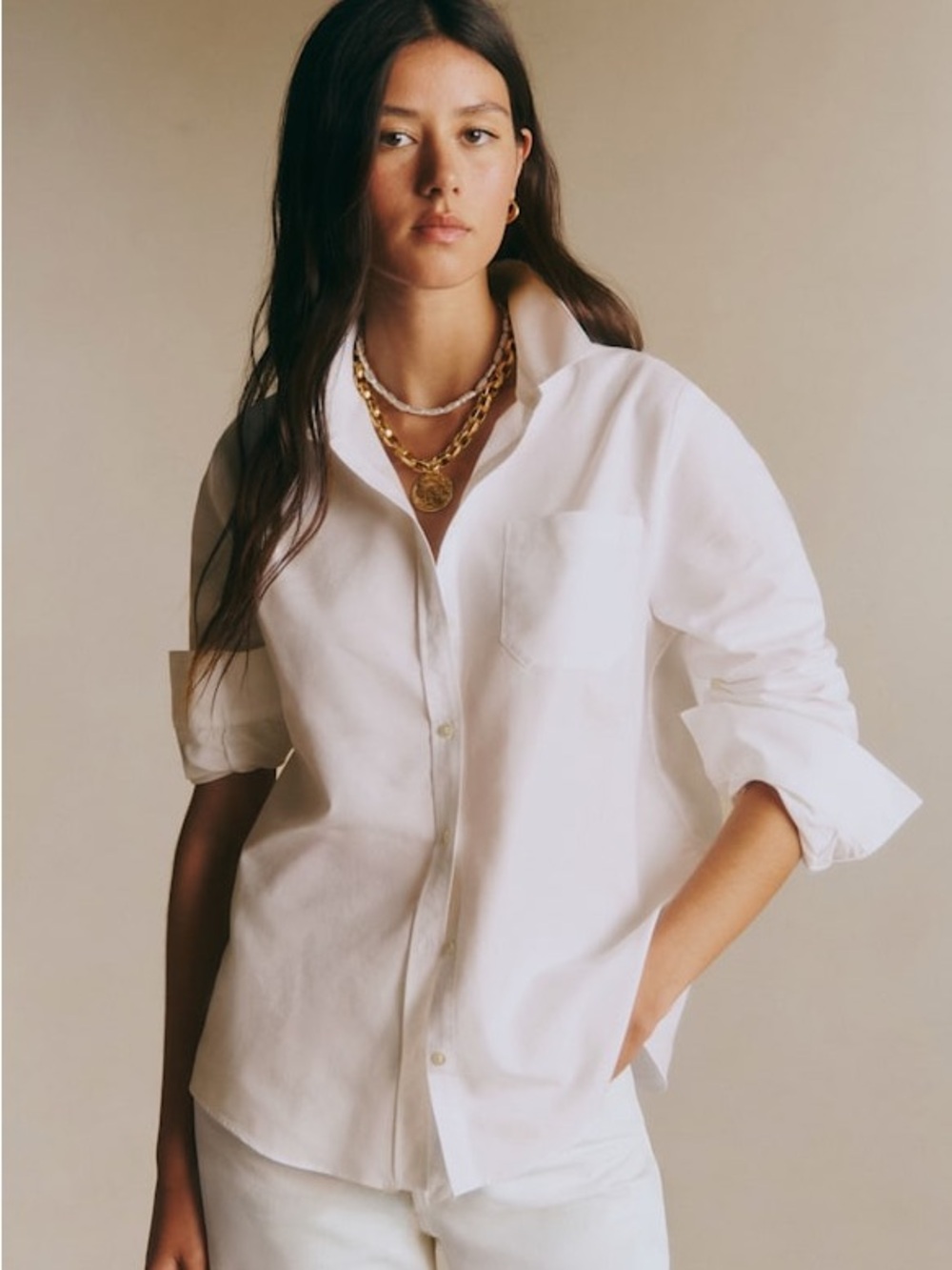 Sezane Tomboy Shirt Classic White Button-Up